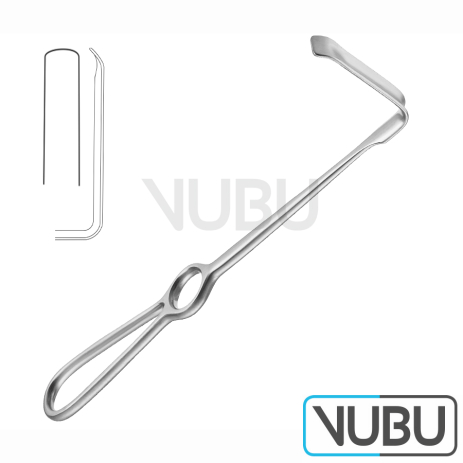 OBWEGESER soft tissue retractors, curved down, non-traumatic, concave blade 22cm/9 5 x 16 mm
