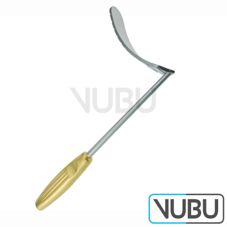 MX Breast retractor, spatula 125 x 30 mm, curved, inside serrated, golden polished hollow handle, 27 cm / 10-3/4