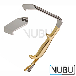 TEBBETTS Style Retraktor - mit gerieftem Maul - mit Lichtleiter und Saugrohr - Spatel Größe 25 mm x 18 cm