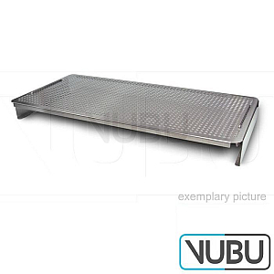 Tray with handle and feet for dental stainless steel, 275mm x 175mm Overall Dimensions x 12mm perforated d = 5.0 and d = 3.2 mm