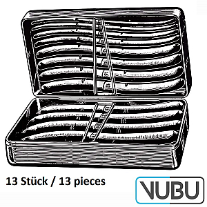 HEGAR Dilatatoren 13 Stück (doppelt S-gebogen) Satz von 1,0/2,0mm - 25,0/26,0mm im Metalletui