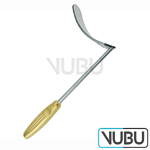 MX Breast retractor, spatula 140 x 30 mm, curved, inside serrated, golden polished hollow handle, 27 cm / 10-3/4
